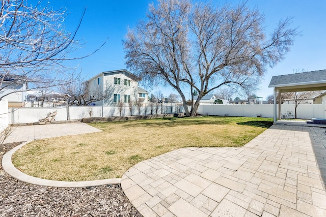 view of yard with a fenced backyard and a patio area