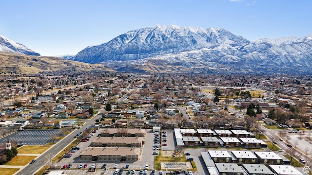 aerial view featuring a residential view and a mountain view