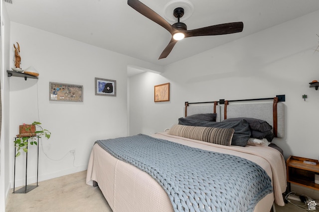 bedroom with baseboards and ceiling fan