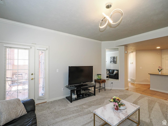 3745 S 700 E Unit 104, Millcreek, UT 84106 - living area with baseboards, ornamental molding, a chandelier, and light carpet