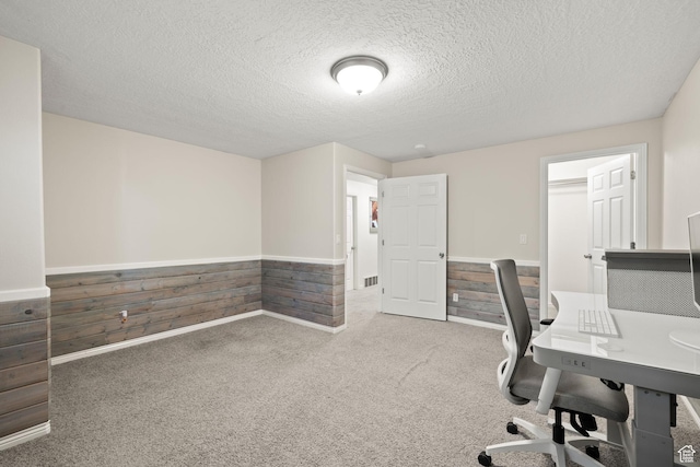 6208 W Bull River Rd, Highland, UT 84003 - carpeted home office featuring wainscoting, wooden walls, and a textured ceiling