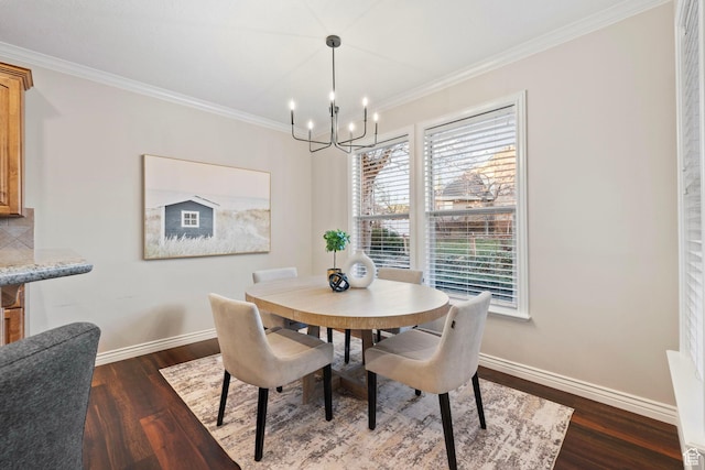 6208 W Bull River Rd, Highland, UT 84003 - dining room featuring a chandelier, dark wood-style floors, crown molding, and baseboards