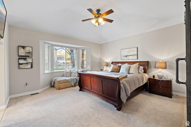6208 W Bull River Rd, Highland, UT 84003 - bedroom with light colored carpet, baseboards, lofted ceiling, and ceiling fan