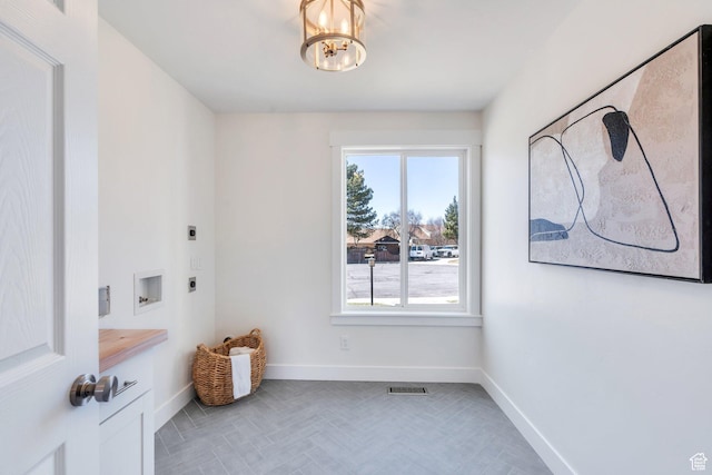 881 S 635 W, Orem, UT 84058 - interior space with visible vents, hookup for a washing machine, baseboards, laundry area, and hookup for an electric dryer
