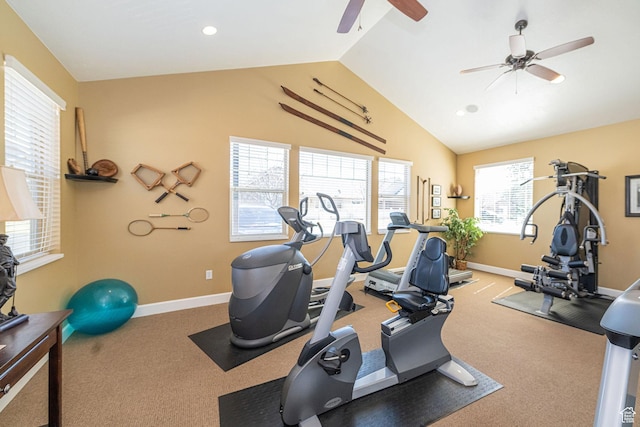 1886 S 830 W Unit D, Syracuse, UT 84075 - exercise area with baseboards, lofted ceiling, recessed lighting, and a ceiling fan