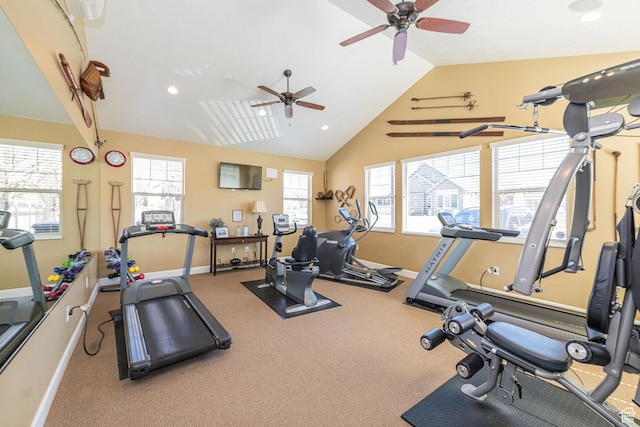 1886 S 830 W Unit D, Syracuse, UT 84075 - gym with recessed lighting, baseboards, lofted ceiling, and ceiling fan