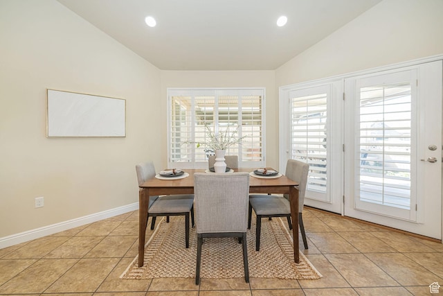 1886 S 830 W Unit D, Syracuse, UT 84075 - dining area featuring light tile patterned flooring, baseboards, vaulted ceiling, and recessed lighting