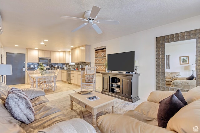 255 Main St Unit A2, Park City, UT 84060 - living room with a textured ceiling, recessed lighting, and a ceiling fan