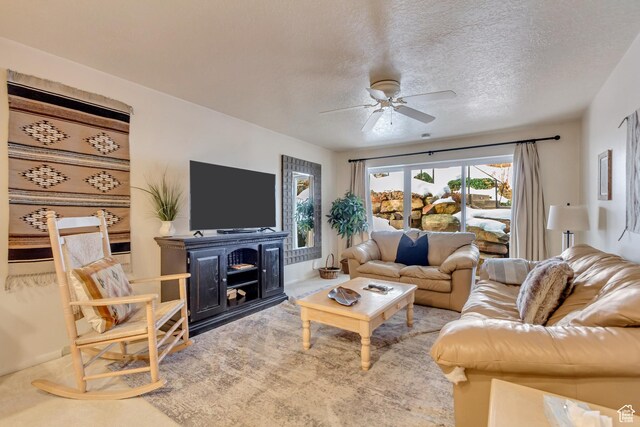 255 Main St Unit A2, Park City, UT 84060 - carpeted living area featuring a textured ceiling and a ceiling fan