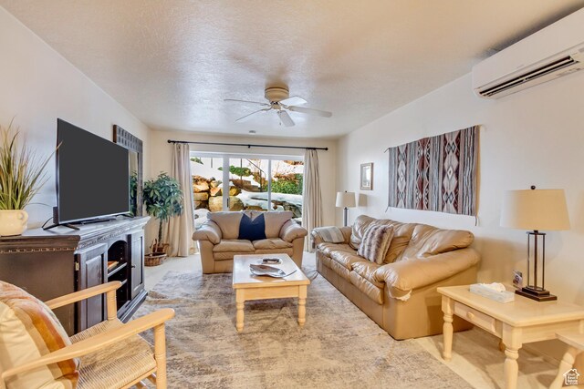 255 Main St Unit A2, Park City, UT 84060 - living area with a textured ceiling, a wall mounted AC, ceiling fan, and carpet