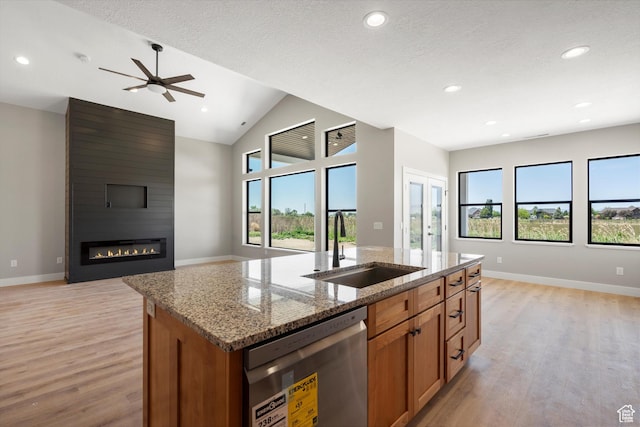 2833 N 3475 W, Plain City, UT 84404 - kitchen with open floor plan, dishwasher, a sink, light wood-type flooring, and recessed lighting