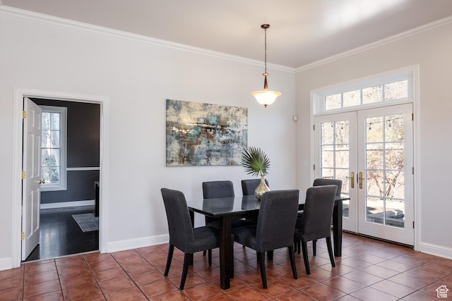 67 E Dorchester Dr, Salt Lake City, UT 84103 - dining room with french doors, tile patterned flooring, ornamental molding, and baseboards