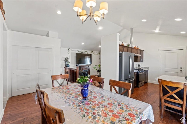 379 S Utah Dr, Grantsville, UT 84029 - dining area featuring dark wood-style floors, lofted ceiling, a chandelier, and recessed lighting