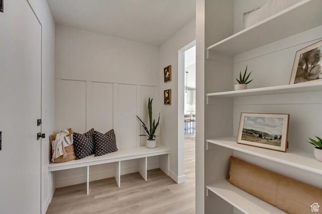 mudroom featuring light wood finished floors