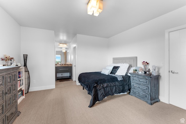 4601 N Toscana Hills Dr, Lehi, UT 84043 - bedroom featuring baseboards, connected bathroom, and light carpet