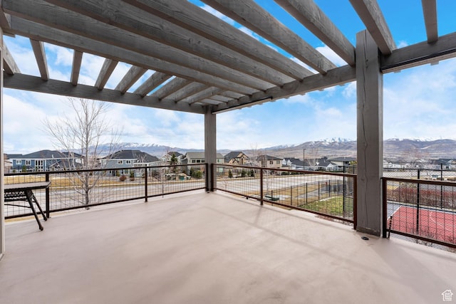 4601 N Toscana Hills Dr, Lehi, UT 84043 - view of patio featuring a mountain view, a pergola, and a residential view