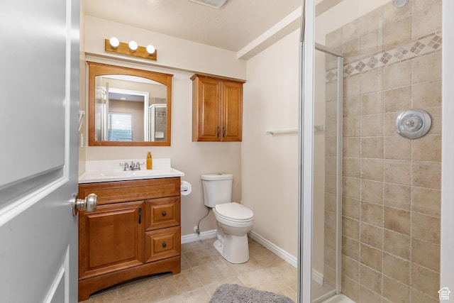 6874 S Hoyle Cir, West Jordan, UT 84081 - full bathroom featuring toilet, vanity, a shower stall, tile patterned flooring, and baseboards