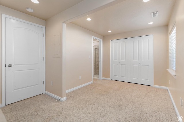 6874 S Hoyle Cir, West Jordan, UT 84081 - unfurnished bedroom featuring baseboards, visible vents, recessed lighting, and carpet