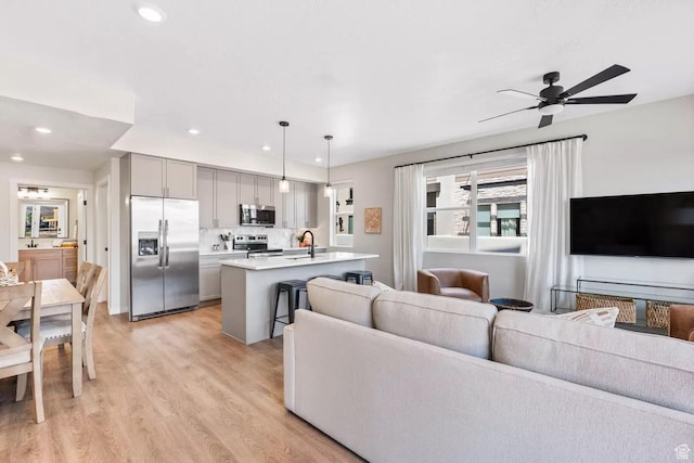 875 W Akoya Pearl St S Unit 101-B, St George, UT 84790 - living area featuring recessed lighting, light wood-type flooring, and ceiling fan
