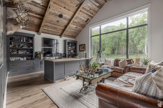1230 S Eaglenest Dr, Woodland Hills, UT 84653 - living room with wooden ceiling and light wood-style flooring