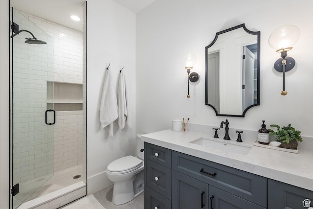 1230 S Eaglenest Dr, Woodland Hills, UT 84653 - bathroom featuring toilet, vanity, and a shower stall