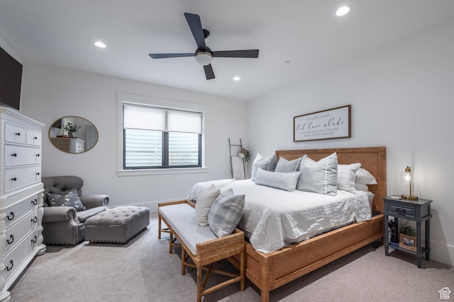 1230 S Eaglenest Dr, Woodland Hills, UT 84653 - bedroom with light carpet, recessed lighting, and a ceiling fan