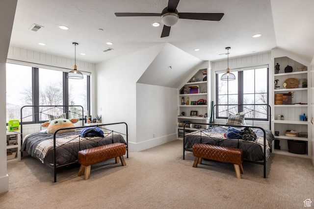 1230 S Eaglenest Dr, Woodland Hills, UT 84653 - bedroom featuring light carpet, lofted ceiling, recessed lighting, and baseboards