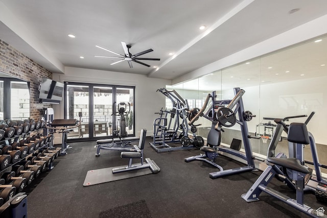 1230 S Eaglenest Dr, Woodland Hills, UT 84653 - gym featuring a ceiling fan and recessed lighting