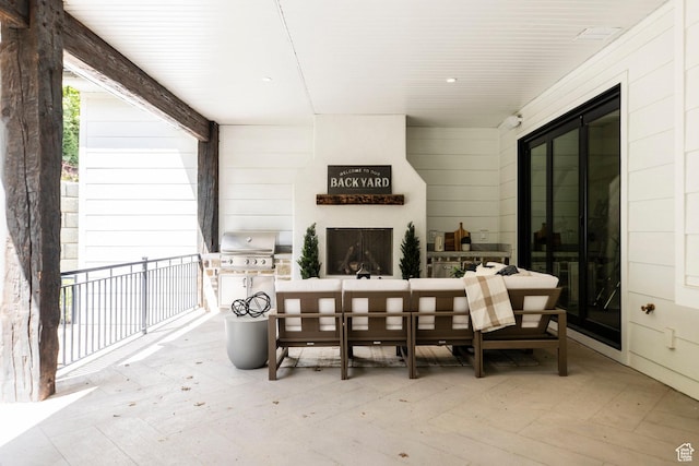 1230 S Eaglenest Dr, Woodland Hills, UT 84653 - view of patio with an outdoor living space with a fireplace and grilling area
