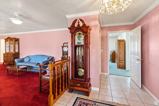 430 E Canyon Rd, Fillmore, UT 84631 - corridor with light tile patterned floors, a notable chandelier, crown molding, and a textured ceiling