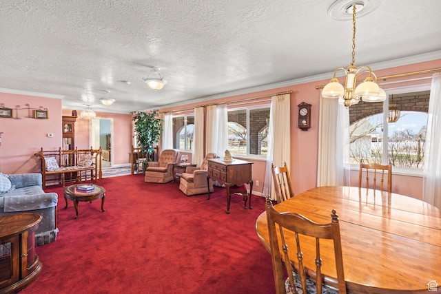 430 E Canyon Rd, Fillmore, UT 84631 - living room featuring a textured ceiling, crown molding, carpet, and a chandelier