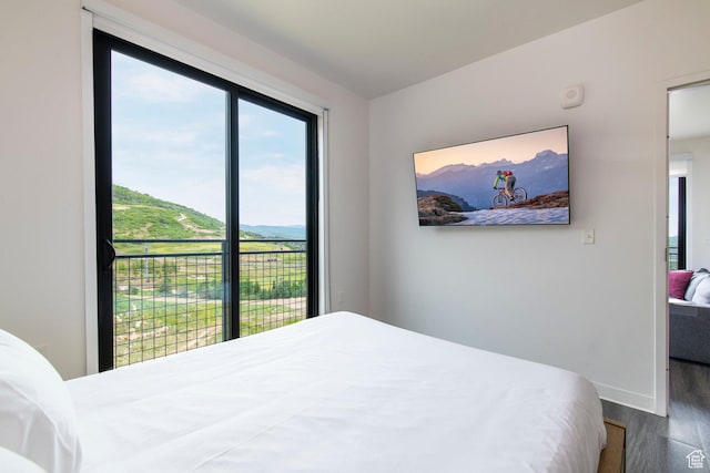 2670 W Canyons Resort Dr Unit 437, Park City, UT 84098 - bedroom featuring wood finished floors, baseboards, and a mountain view