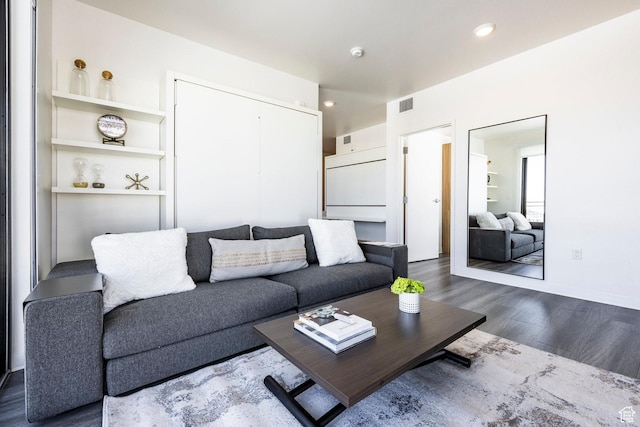 2670 W Canyons Resort Dr Unit 437, Park City, UT 84098 - living room with visible vents, recessed lighting, and dark wood finished floors