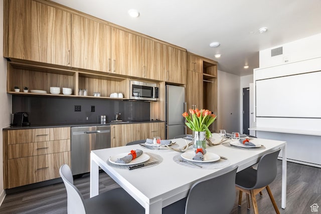 2670 W Canyons Resort Dr Unit 437, Park City, UT 84098 - kitchen with dark wood-style flooring, modern cabinets, open shelves, and appliances with stainless steel finishes
