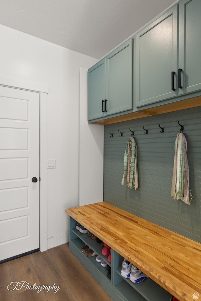 mudroom with dark wood-style flooring