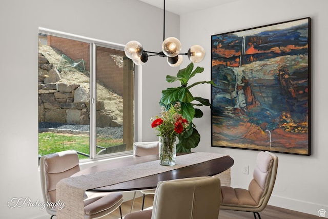 dining area featuring baseboards and wood finished floors