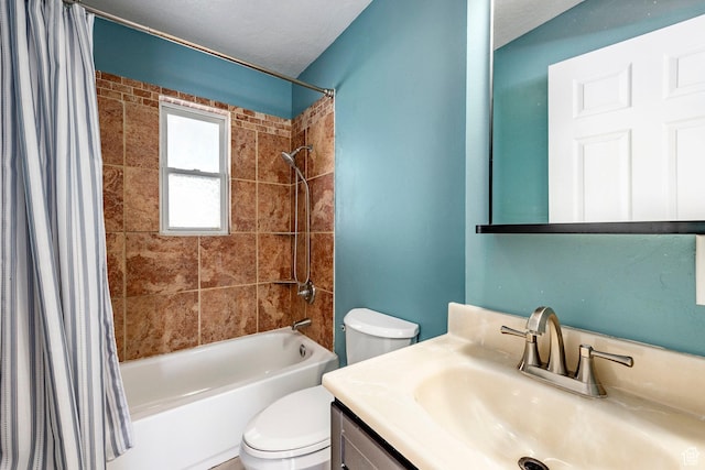 1150 W Girard Ave, Salt Lake City, UT 84116 - bathroom featuring toilet, shower / bath combo with shower curtain, a textured ceiling, and vanity