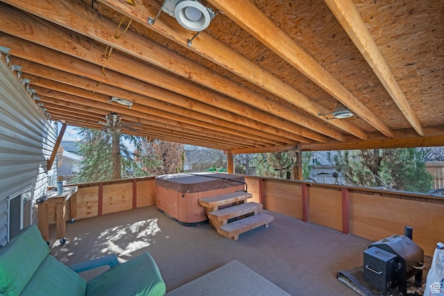 view of patio featuring a grill and a hot tub