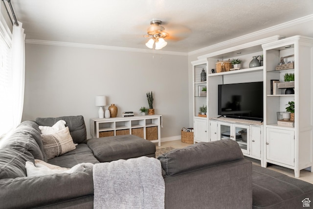 1348 W 200 S, Vernal, UT 84078 - living area featuring a ceiling fan, crown molding, and baseboards