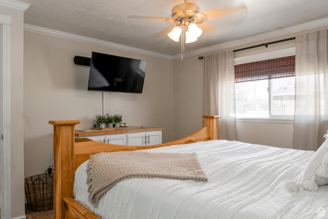 1348 W 200 S, Vernal, UT 84078 - bedroom with a ceiling fan, crown molding, and a textured ceiling