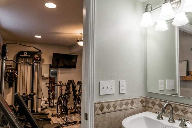 1348 W 200 S, Vernal, UT 84078 - bathroom with wainscoting, recessed lighting, and a sink