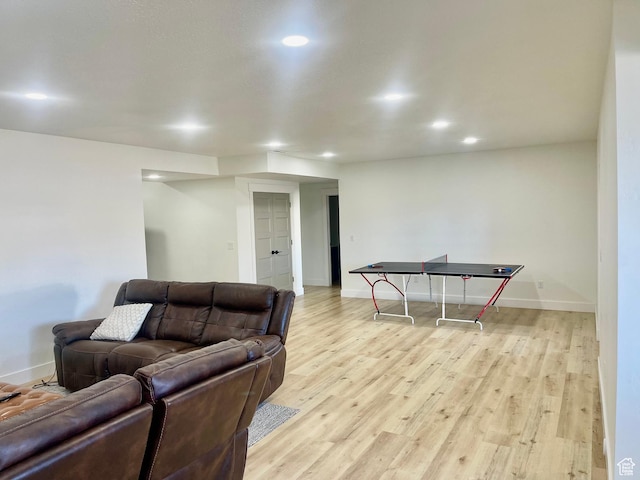 9940 N Vande Way, Eagle Mountain, UT 84005 - recreation room featuring baseboards, light wood-style flooring, and recessed lighting
