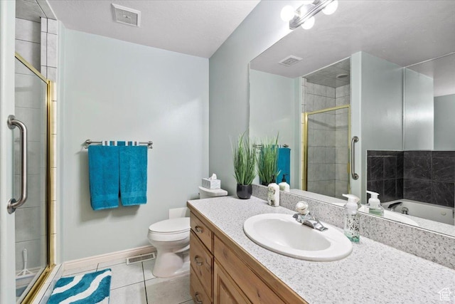 bathroom with visible vents, toilet, and a shower stall