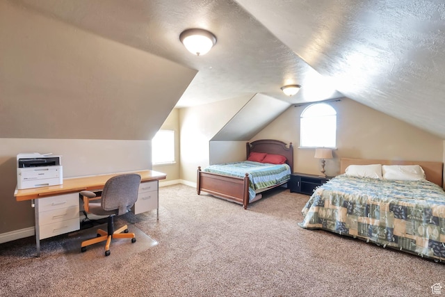 6092 W 13400 S, Herriman, UT 84096 - bedroom featuring carpet, a textured ceiling, baseboards, and lofted ceiling