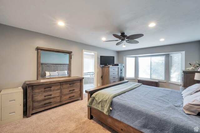 6092 W 13400 S, Herriman, UT 84096 - bedroom with ensuite bathroom, recessed lighting, light carpet, and a ceiling fan