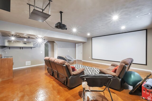 6092 W 13400 S, Herriman, UT 84096 - home theater room featuring a sink, visible vents, baseboards, and recessed lighting