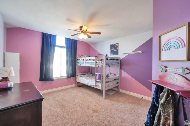 6092 W 13400 S, Herriman, UT 84096 - bedroom with carpet flooring, baseboards, vaulted ceiling, and a ceiling fan