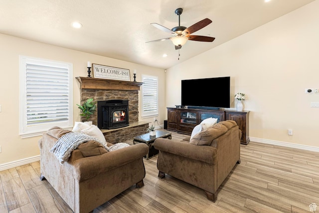 841 N Hale St Unit 1, Grantsville, UT 84029 - living area featuring light wood-type flooring, a ceiling fan, recessed lighting, lofted ceiling, and baseboards