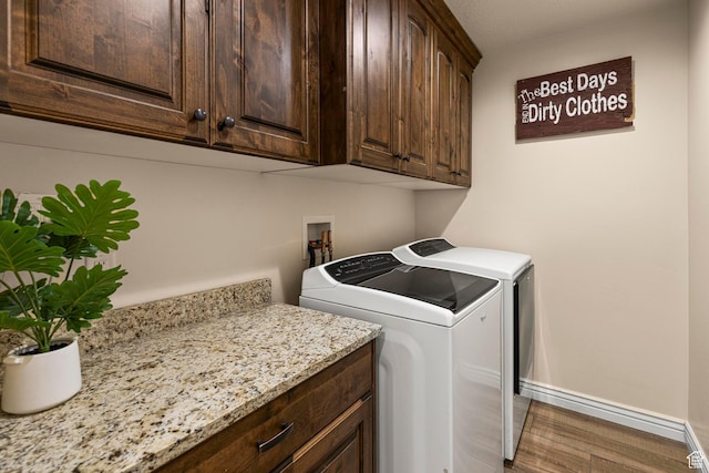 841 N Hale St Unit 1, Grantsville, UT 84029 - laundry room with cabinet space, independent washer and dryer, wood finished floors, and baseboards