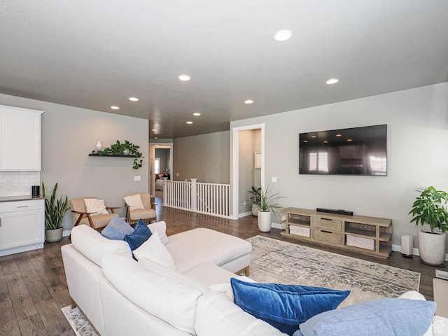3631 W Cornstalk Way S, Riverton, UT 84065 - living room with baseboards, dark wood-style floors, and recessed lighting